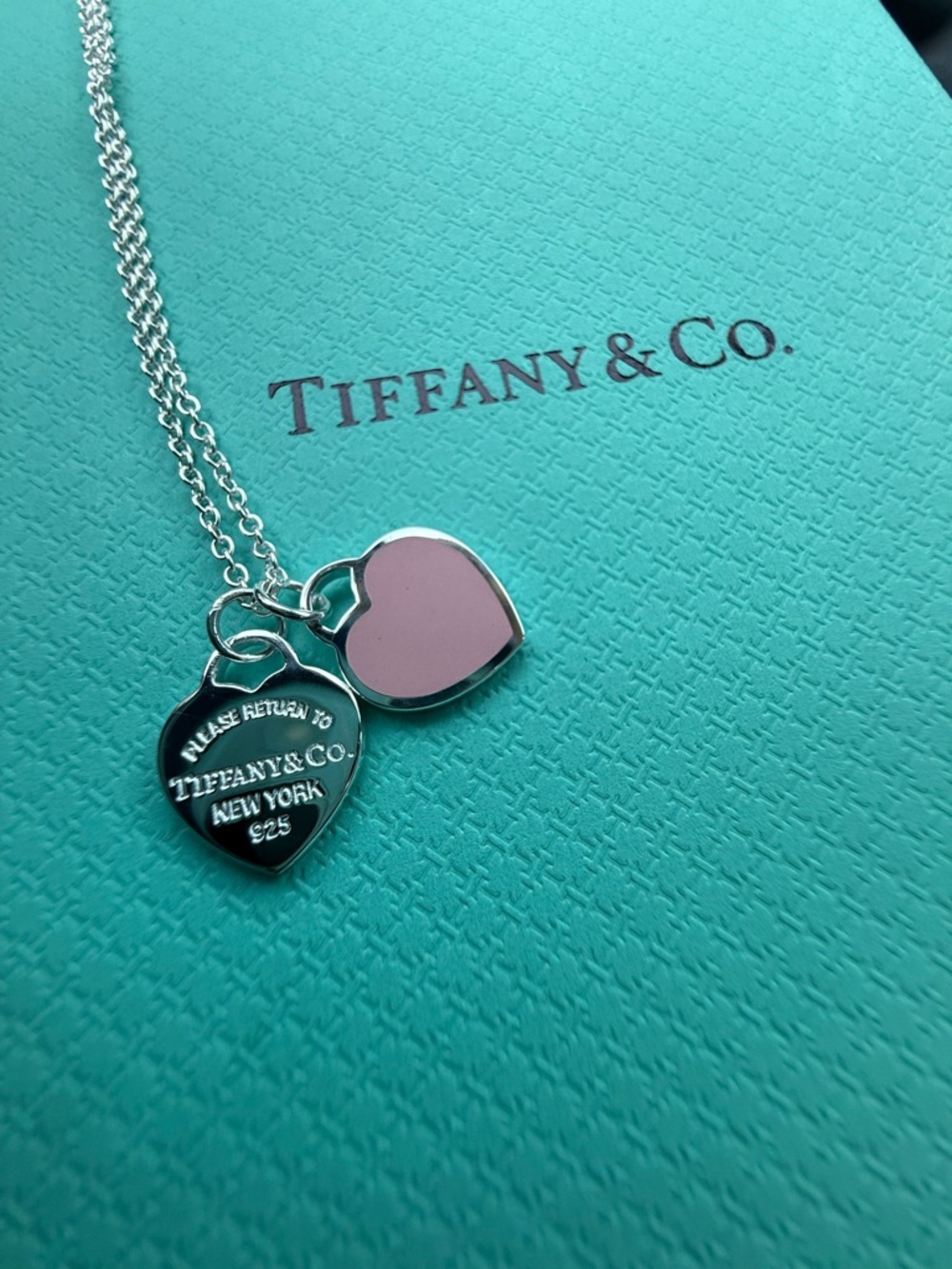Tiffany & Co. Sterling Silver Necklace with Pink Enamel Heart Tag